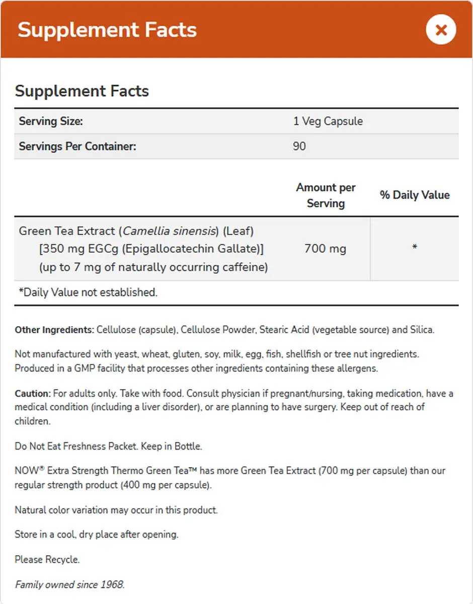 Now Foods Thermo Green Tea 700mg Capsules - 90 Stuks