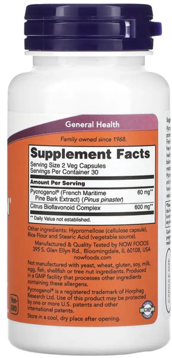 Now Foods Pycnogenol 30mg - 60 Vegetarische Capsules