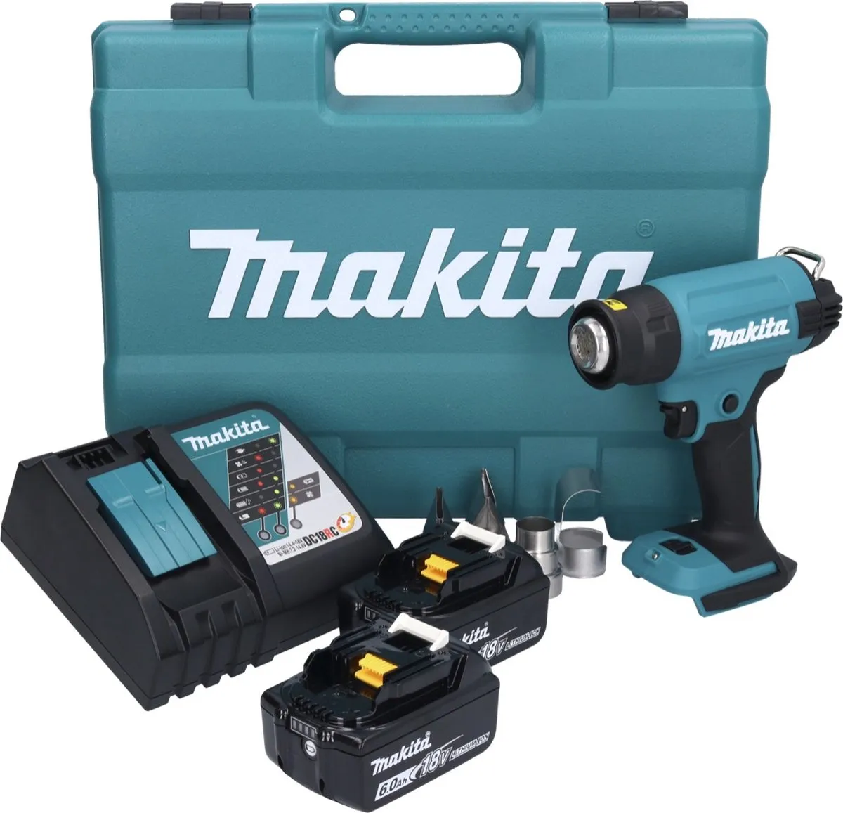 Makita DHG 181 RGK Heetluchtpistool 18V - 2x 6,0Ah + Oplader + Koffer