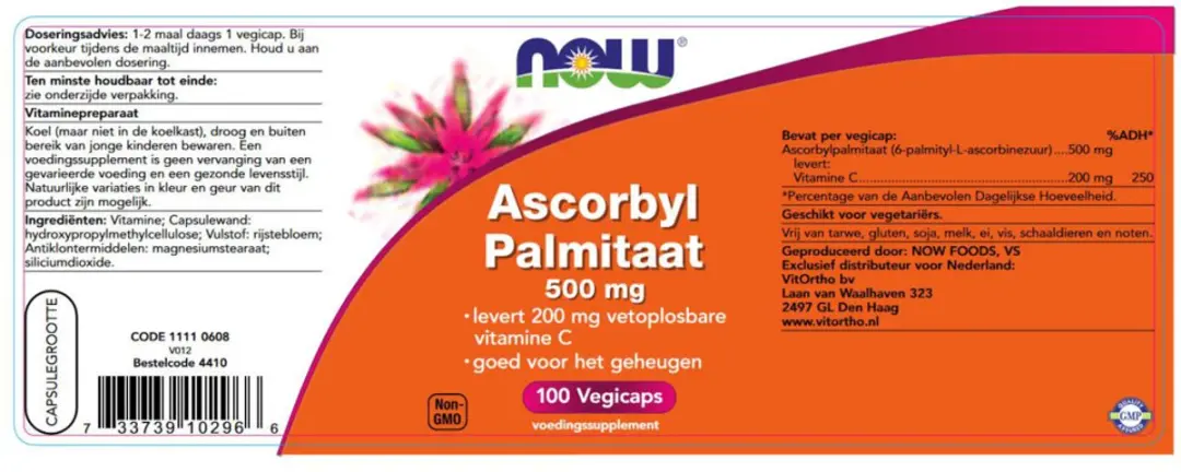 Now Foods Ascorbyl Palmitate 500mg Vegicaps - 100 Stuks