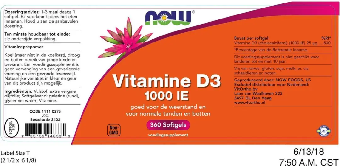 Now Foods Vitamine D3 1000 IE - 360 Softgels