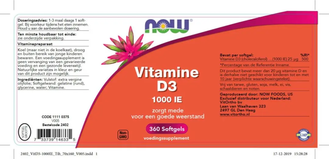 Now Foods Vitamine D3 1000 IE - 360 Softgels