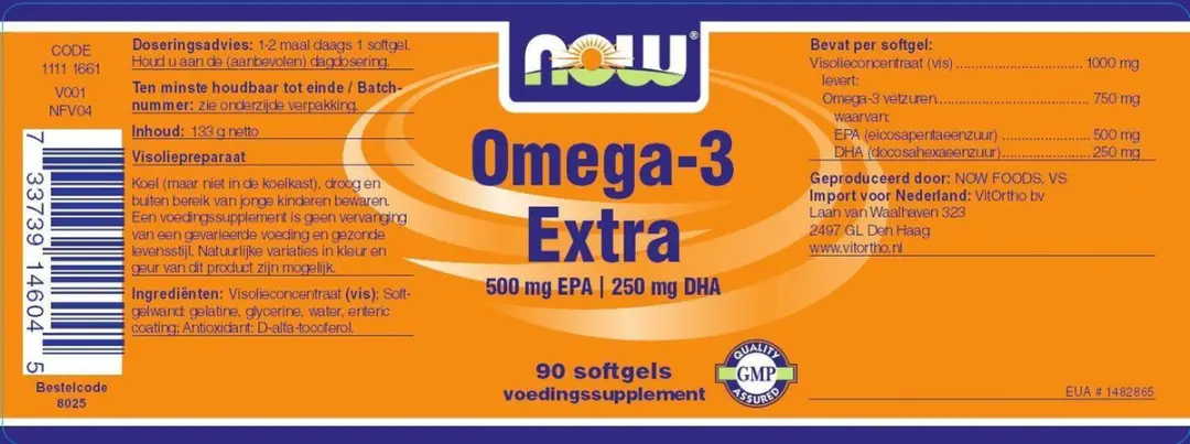 Now Foods Omega-3 Extra 1000mg Visolieconcentraat - 90 Softgels