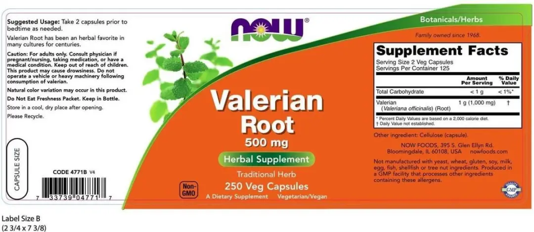 Now Foods Valerian Root 500mg - 100 Capsules