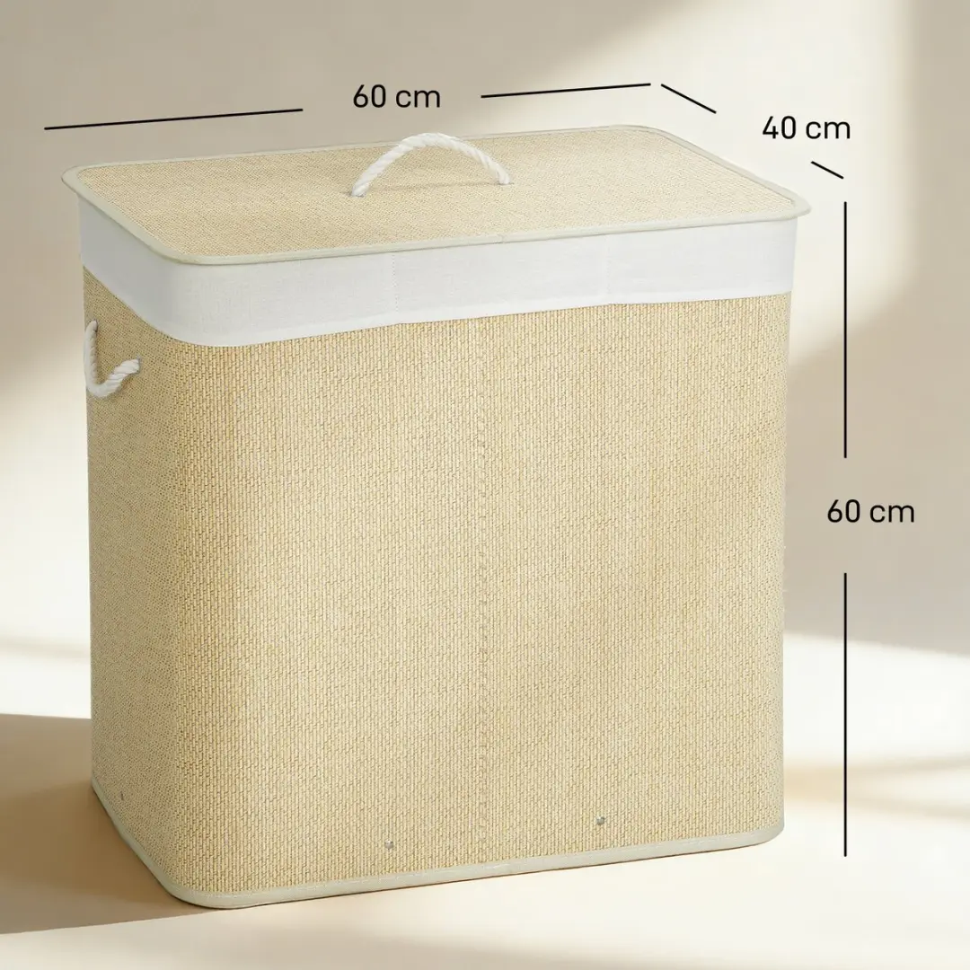 Homcom Wasmand Bamboe 60L - 40x60cm - Crèmewit