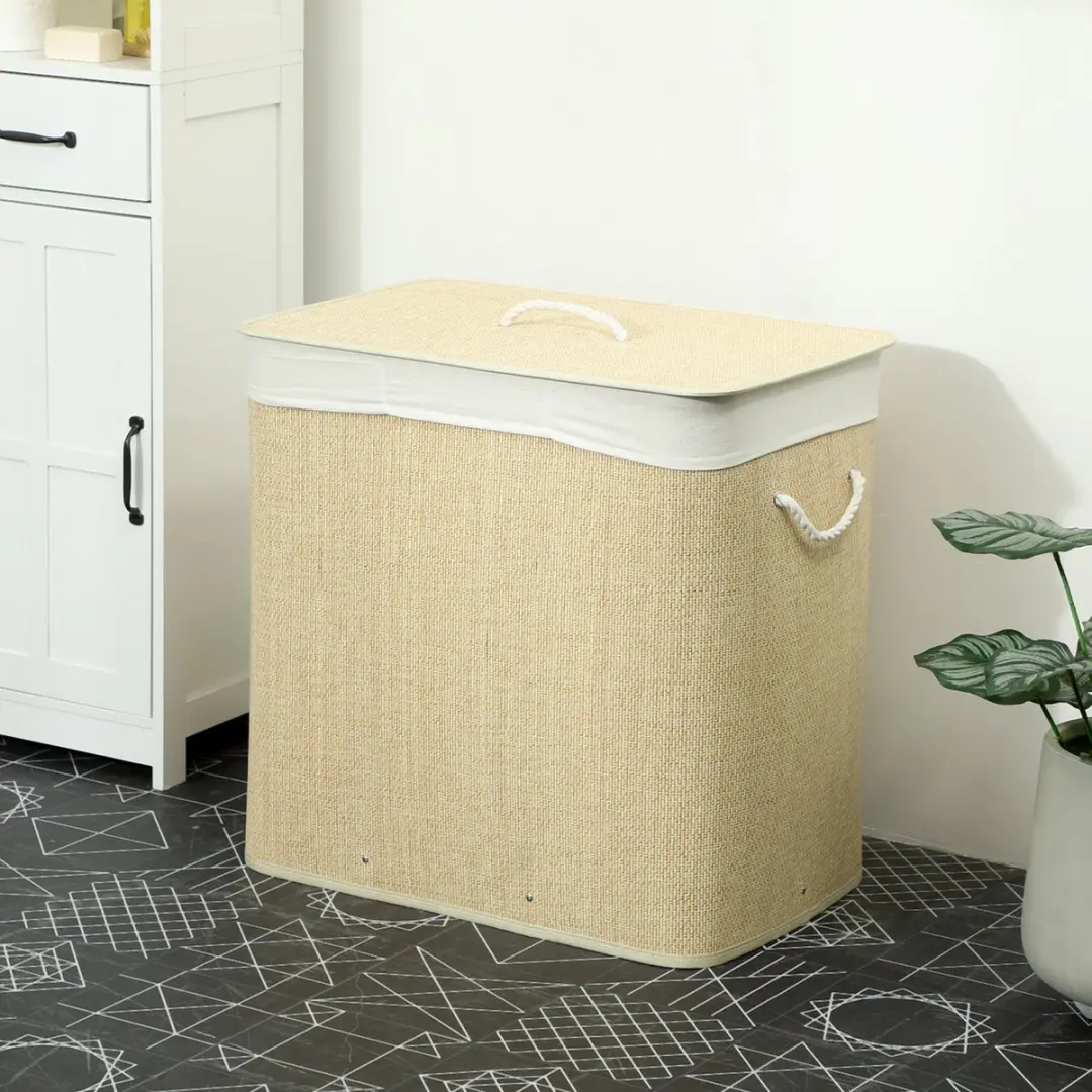 Homcom Wasmand Bamboe 60L - 40x60cm - Crèmewit