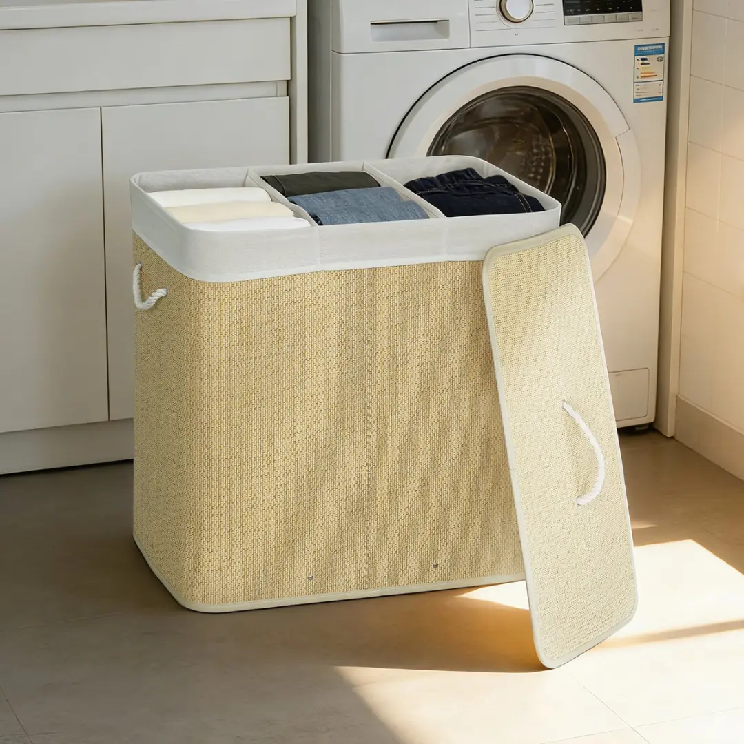 Homcom Wasmand Bamboe 60L - 40x60cm - Crèmewit