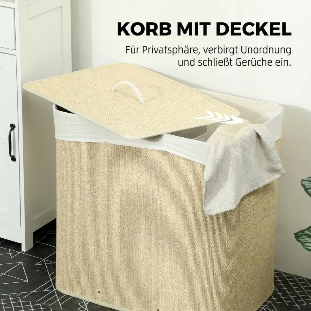 Homcom Wasmand Bamboe 60L - 40x60cm - Crèmewit - afbeelding 6 van 6