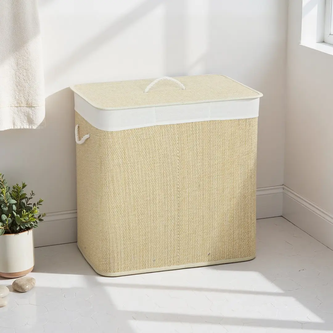Homcom Wasmand Bamboe 60L - 40x60cm - Crèmewit