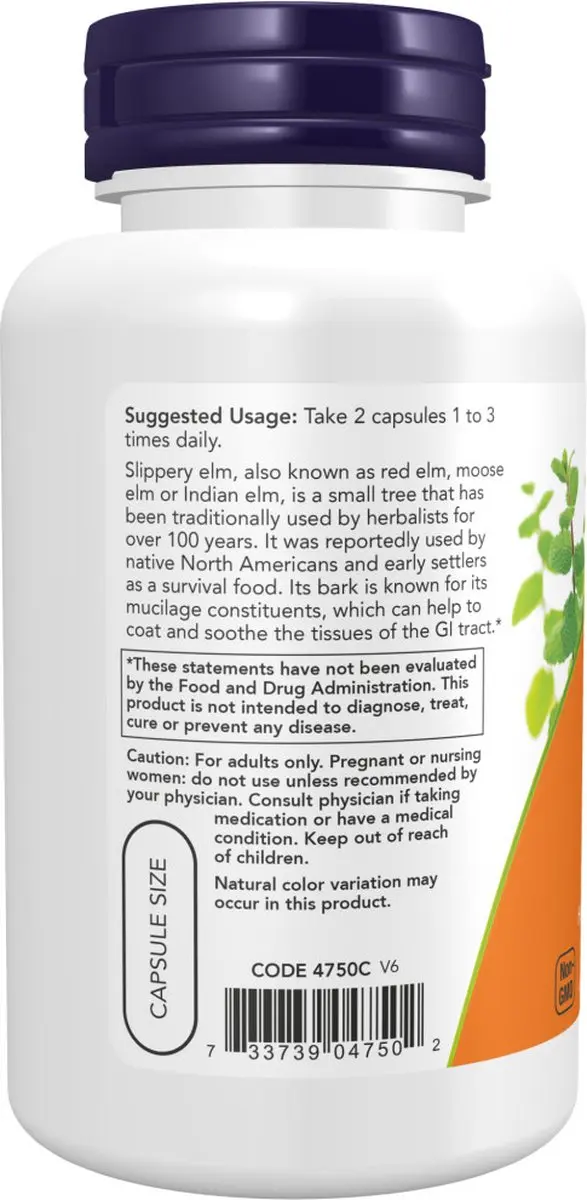 Now Foods Slippery Elm 400mg - 100 Capsules