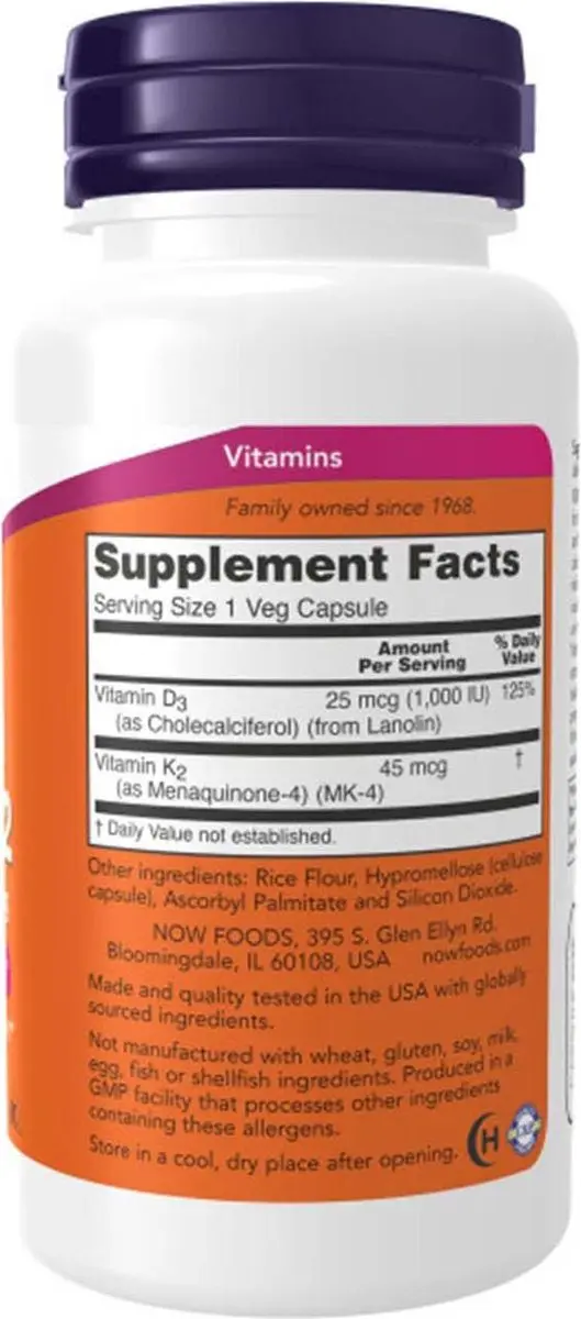 Now Foods Vitamine D3 1000 IE & K2 120ml