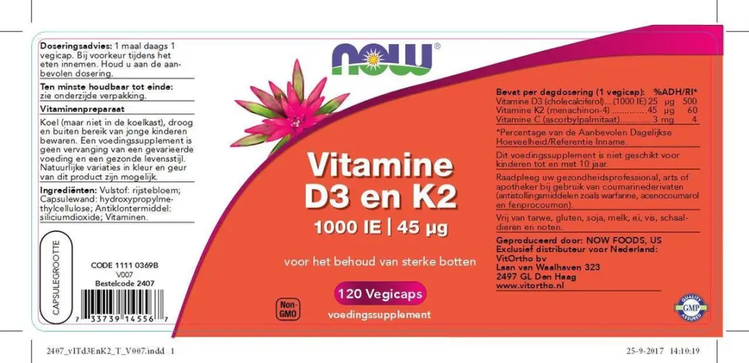 Now Foods Vitamine D3 1000 IE & K2 120ml