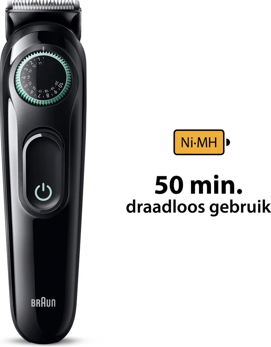 Braun Series 3 BT3421 Baardtrimmer - 50 minuten - 3 Opzetstukken - Zwart