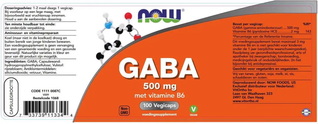 Now Foods GABA 500mg 100 Vegicaps