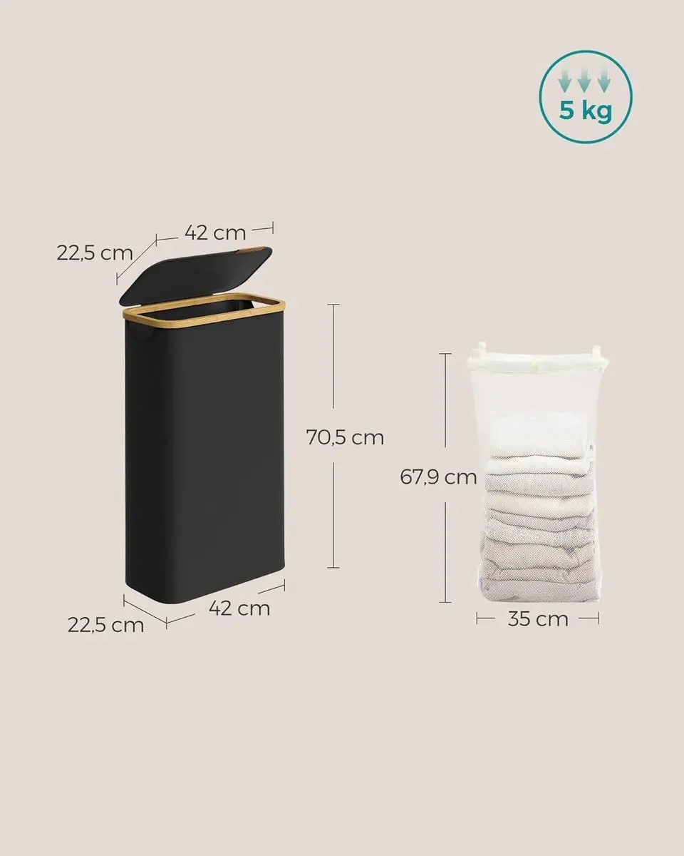 Songmics Wasmand met deksel LCB506B01 - 65L - Inktzwart - afbeelding 6 van 6