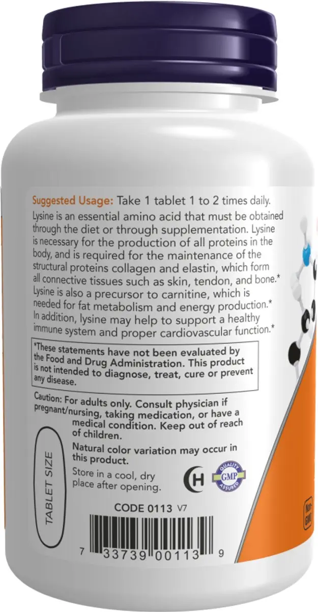 Now Foods L-Lysine 1000mg 250 Tabs - 500g