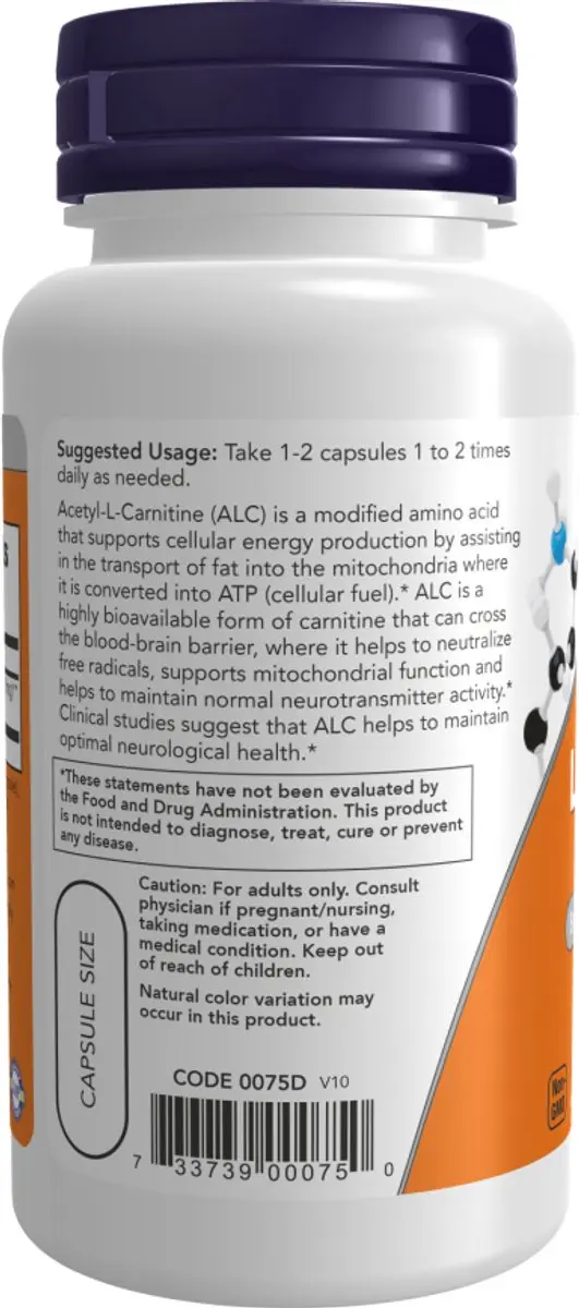 Now Foods Acetyl L-Carnitine 500mg - 50 Stuks