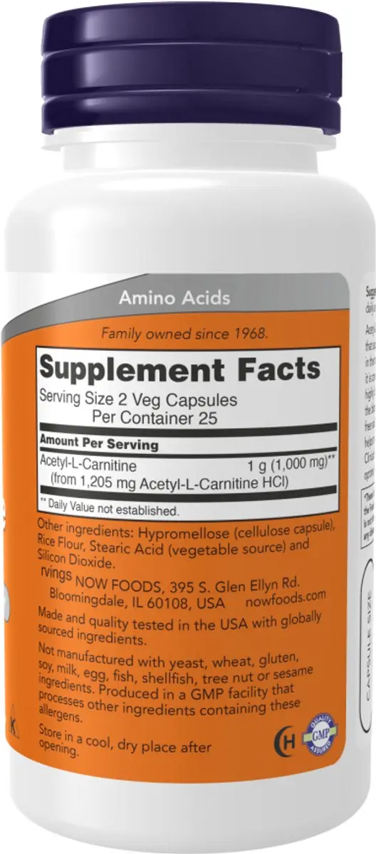 Now Foods Acetyl L-Carnitine 500mg - 50 Stuks