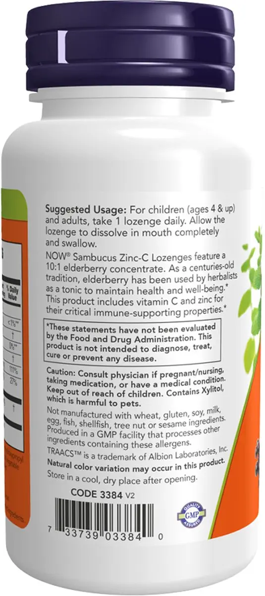 Now Foods Sambucus Zinc-C 60 Zuigtabletten - afbeelding 6 van 6