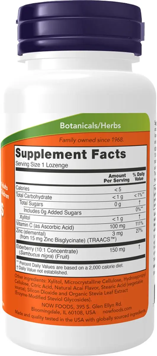 Now Foods Sambucus Zinc-C 60 Zuigtabletten