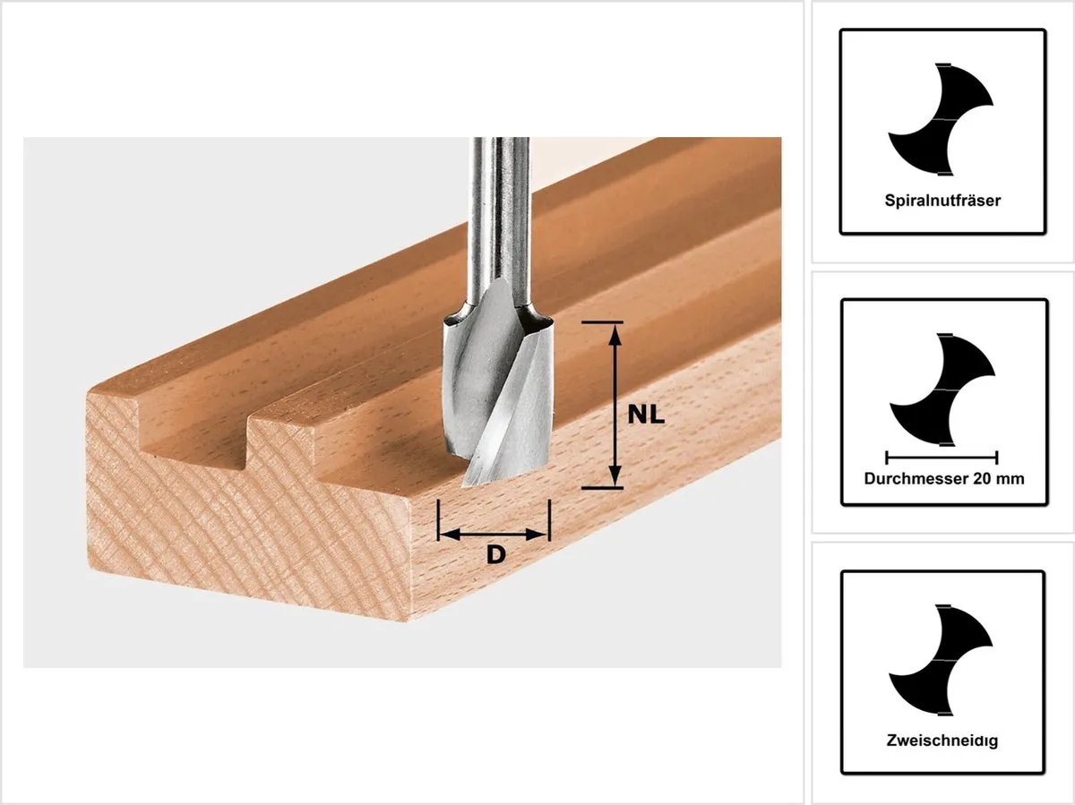 Festool HS Spi S8 D20/25 Spiraalfrees 8mm - Hout
