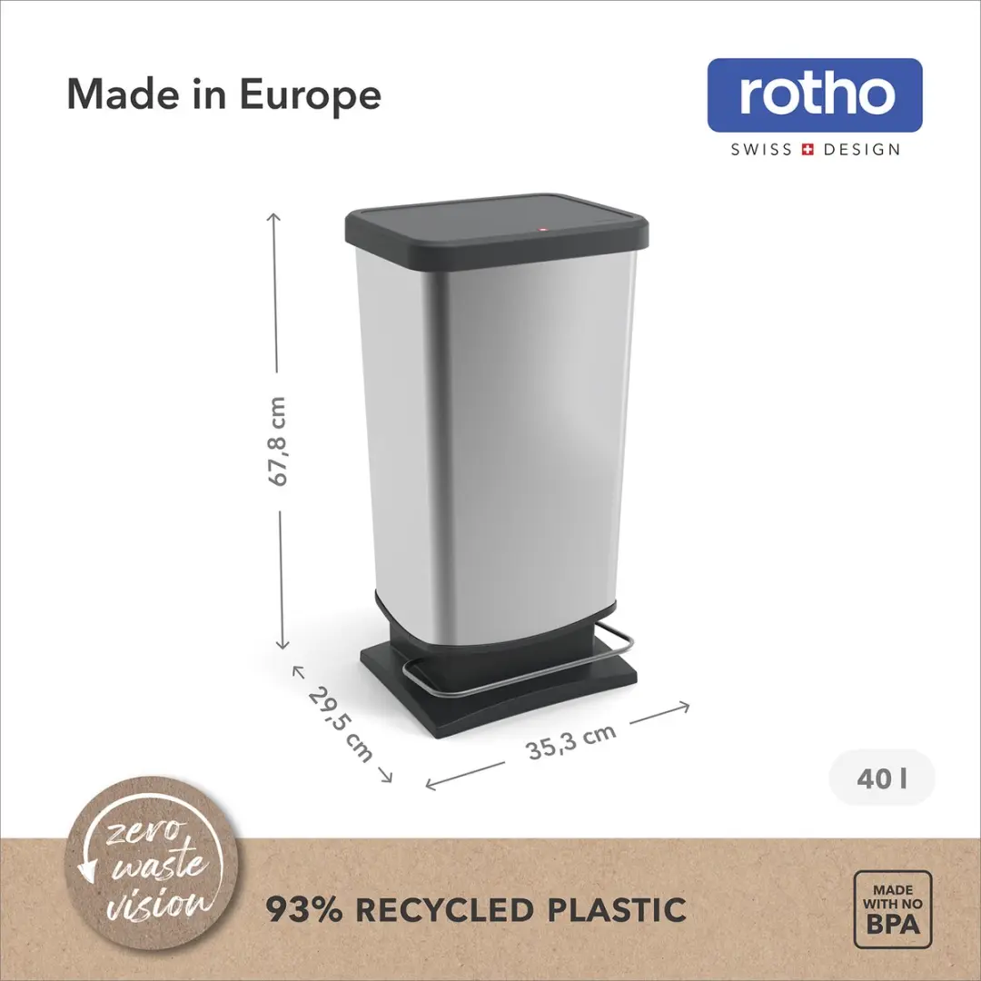 Rotho Paso Plus Pedaalemmer 40L - Zilver/Zwart