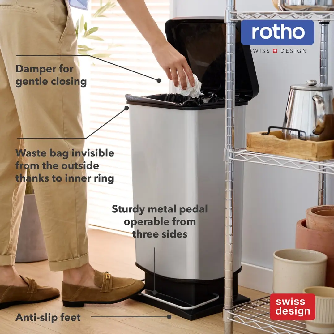 Rotho Paso Plus Pedaalemmer 40L - Zilver/Zwart