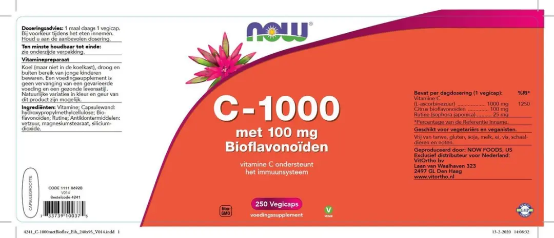 Now Foods Vitamine C 1000mg Bioflavonoïden 250ml - 250 Stuks