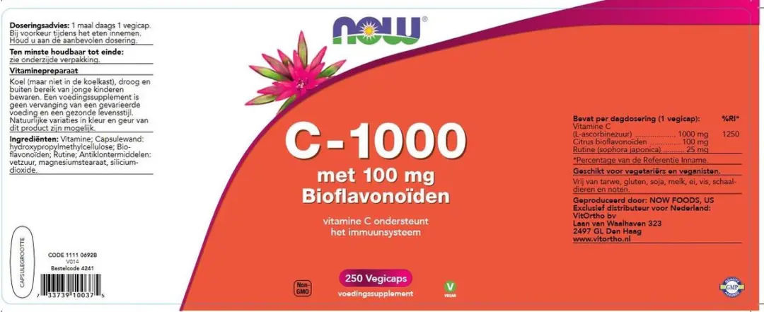 Now Foods Vitamine C 1000mg Bioflavonoïden 250ml - 250 Stuks