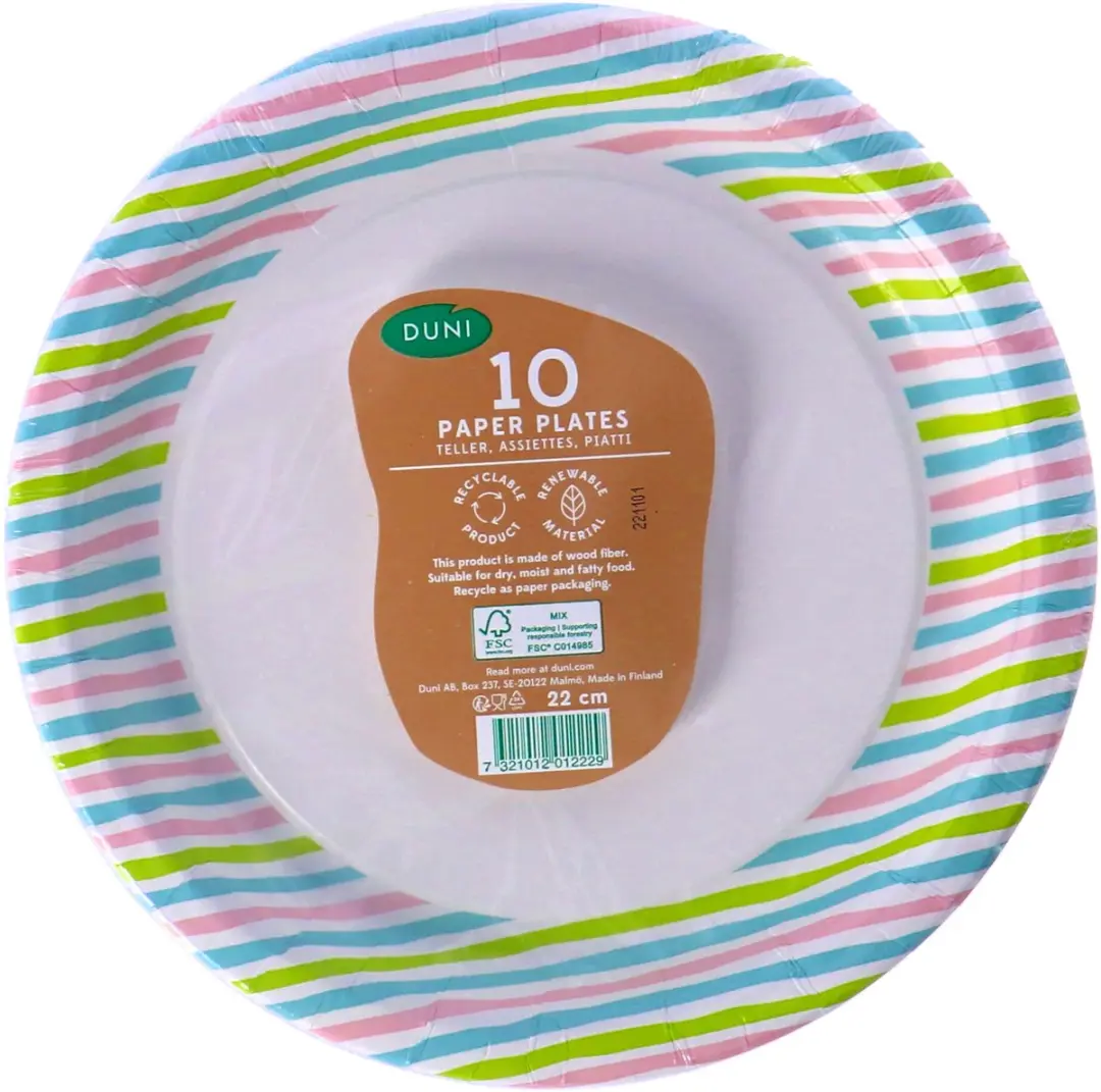 Duni Papieren Bord Stripes 22cm - Blauw - 10 Stuks