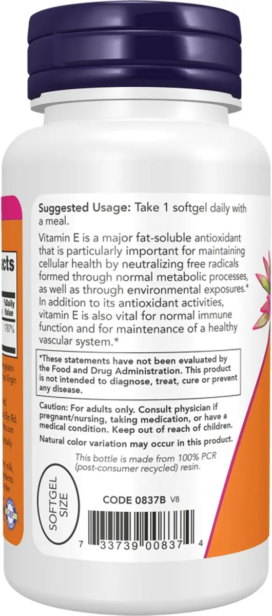 Now Foods Vitamine E 400IU D-Alpha Tocopheryl - 100 Softgels
