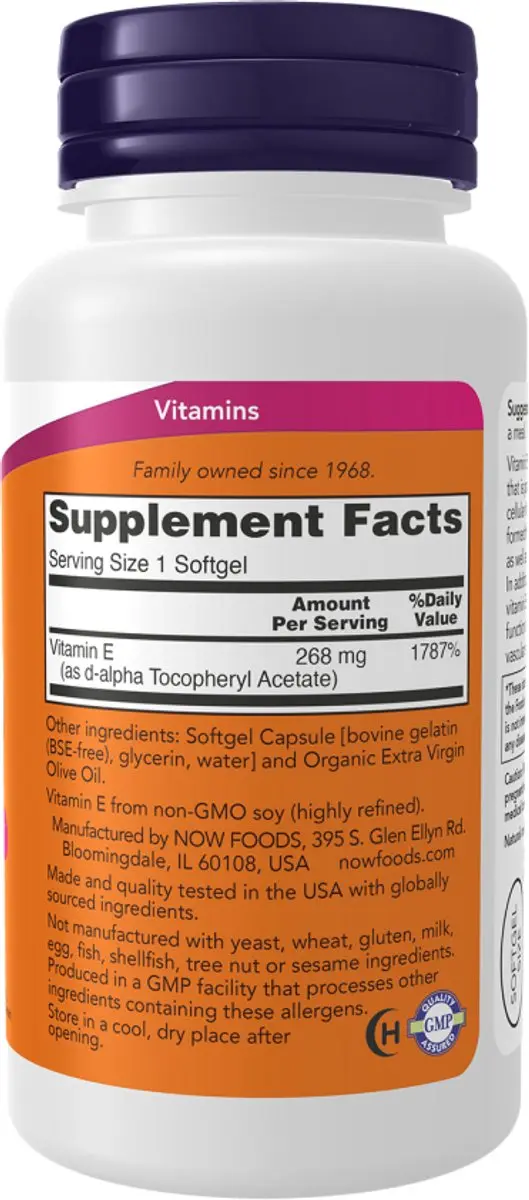Now Foods Vitamine E 400IU D-Alpha Tocopheryl - 100 Softgels