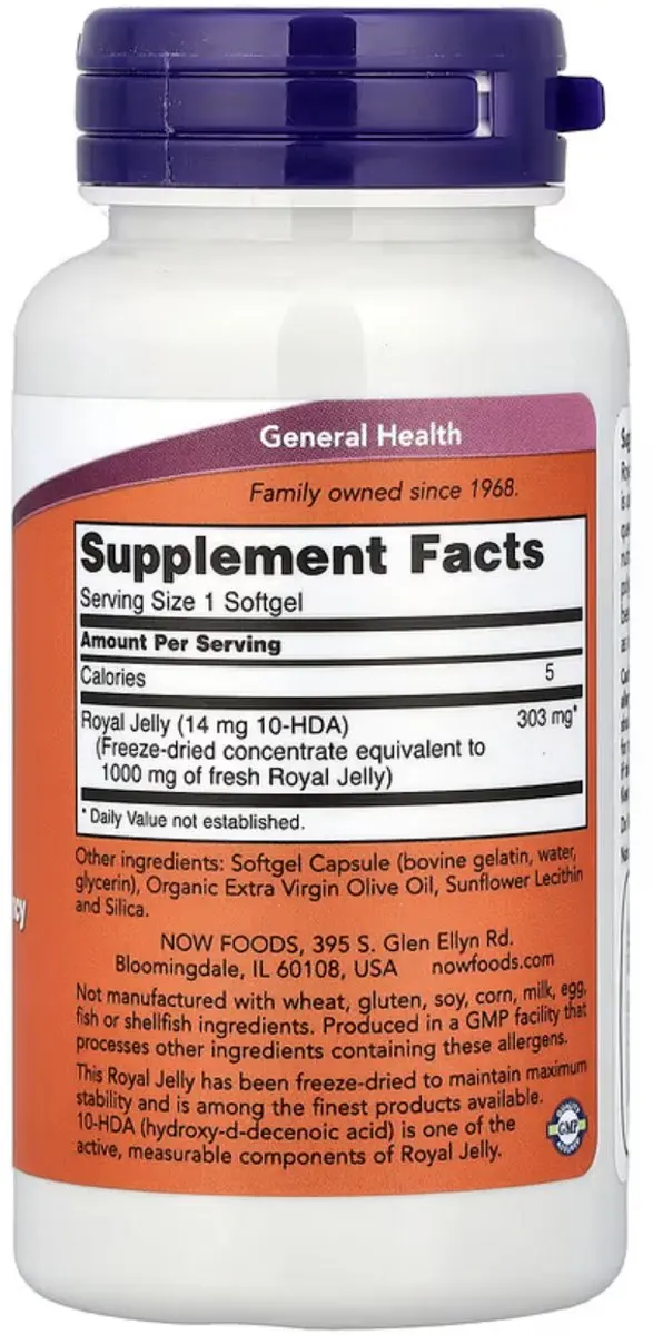 Now Foods Royal Jelly 1000mg 60 Softgels - Koninginnegelei