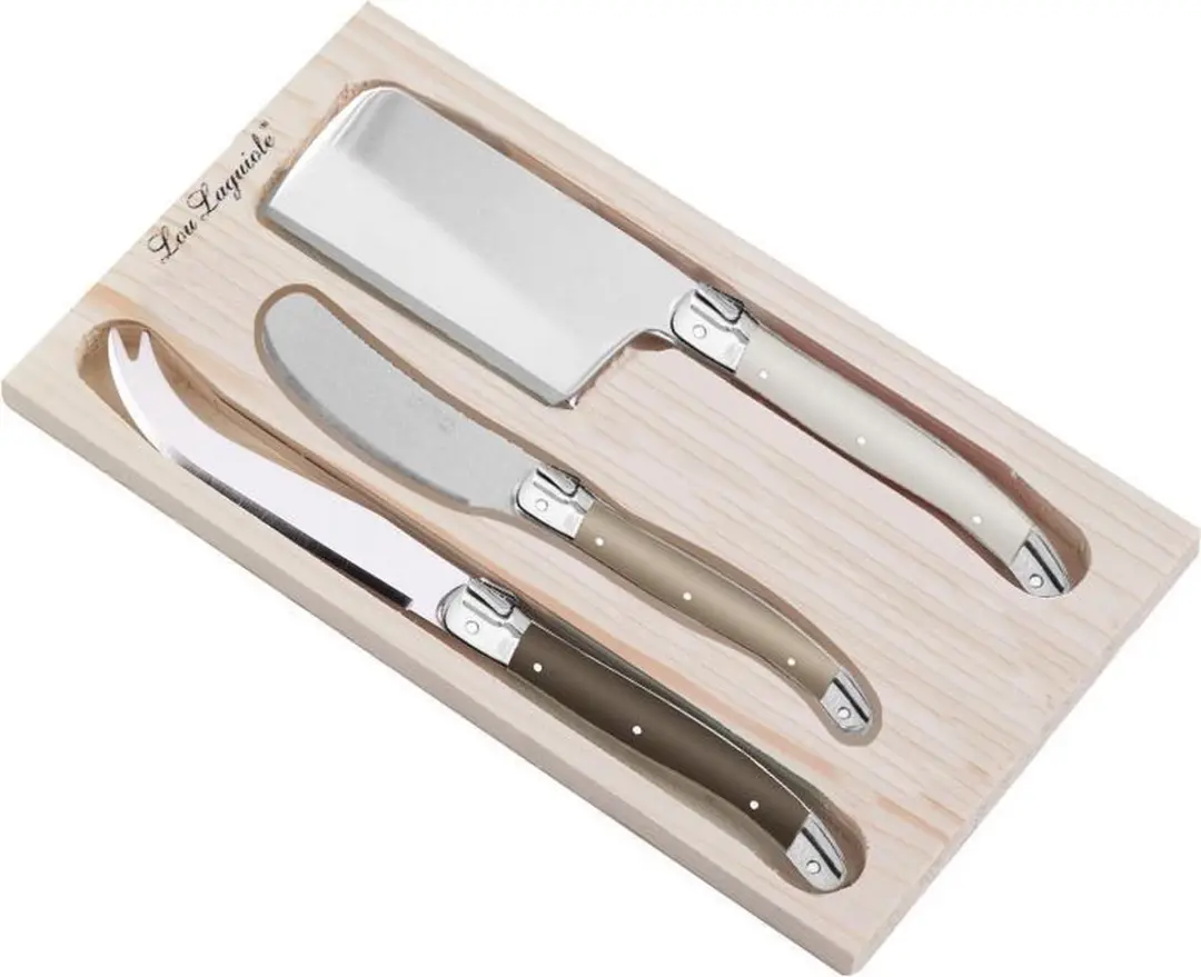 Amefa Lou Laguiole 3-delig Kaasmes Set - Bruin/Parelmoer/Taupe