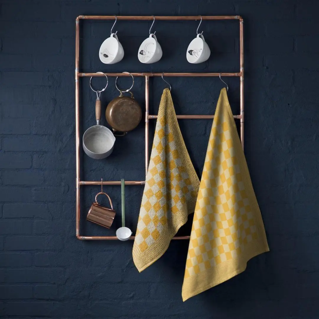 DDDDD Theedoeken & Keukendoeken Set - 4 Stuks - Geruit - 60x65cm/50x55cm - Geel