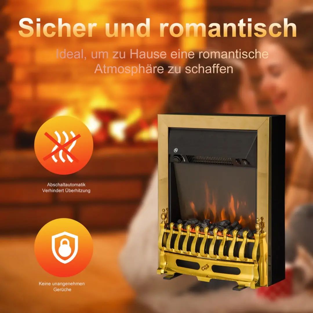 Homcom Wandhaard Elektrische Kachel 2000W - Goud - afbeelding 6 van 6