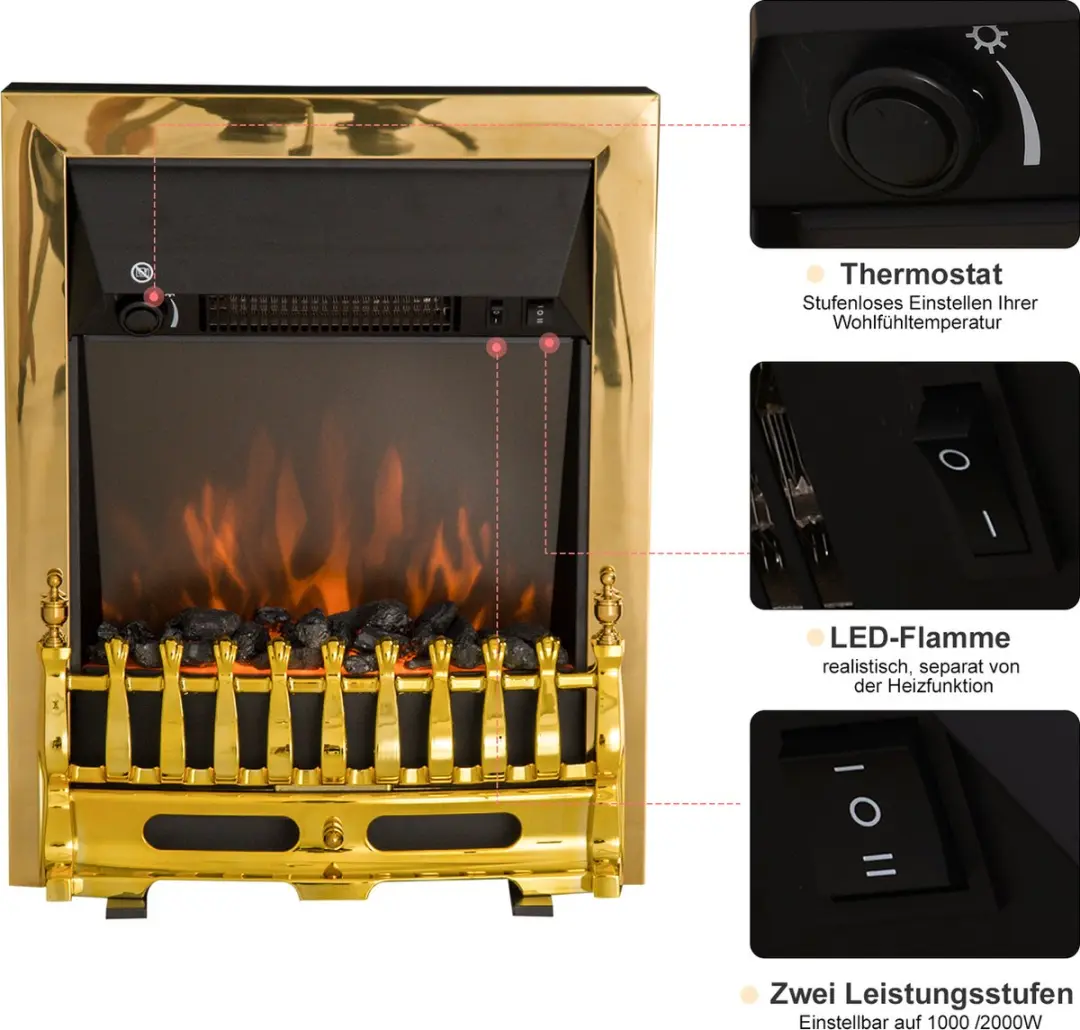 Homcom Wandhaard Elektrische Kachel 2000W - Goud