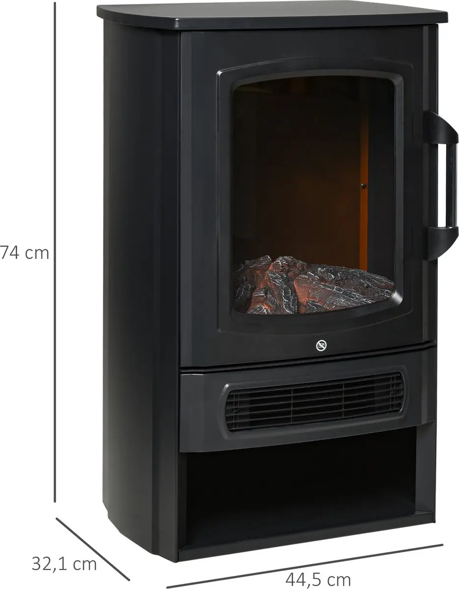 Homcom Elektrische Haard - 2000W - 2 Warmtestanden - Zwart - afbeelding 6 van 6