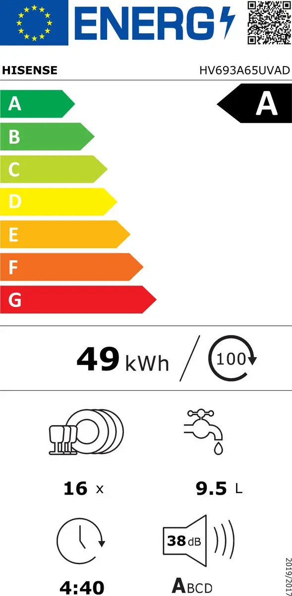 Hisense HV693A65UVAD Inbouwvaatwasser 16 Couverts