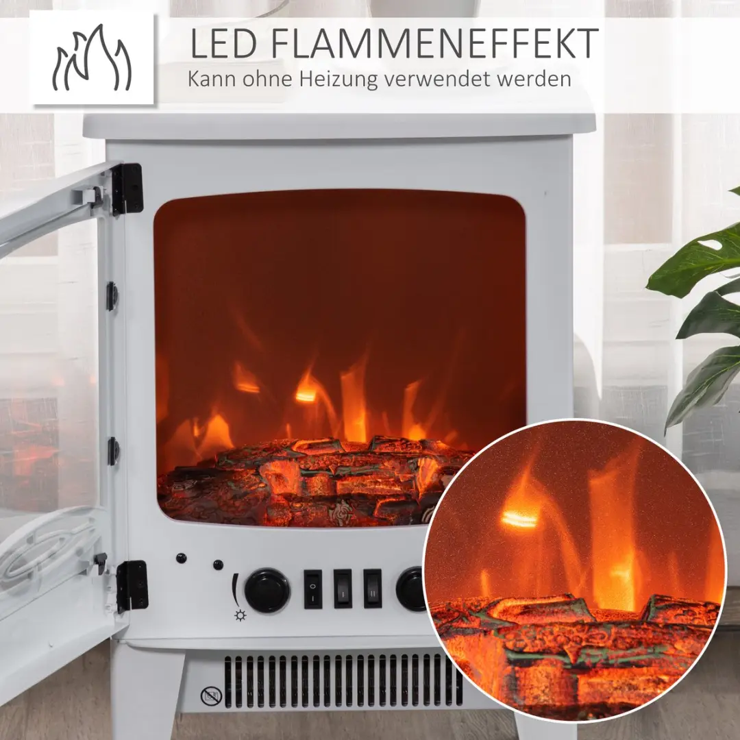 Homcom Elektrokamin Metall Glas 1800W - 39x26x54,8cm - Wit - afbeelding 6 van 6