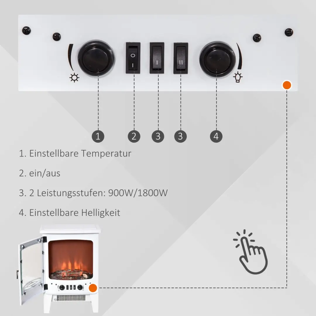 Homcom Elektrokamin Metall Glas 1800W - 39x26x54,8cm - Wit