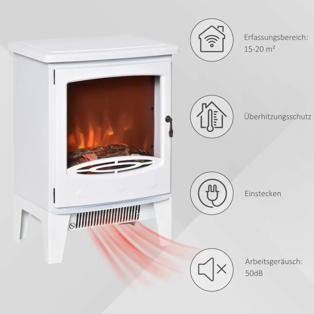 Homcom Elektrokamin Metall Glas 1800W - 39x26x54,8cm - Wit