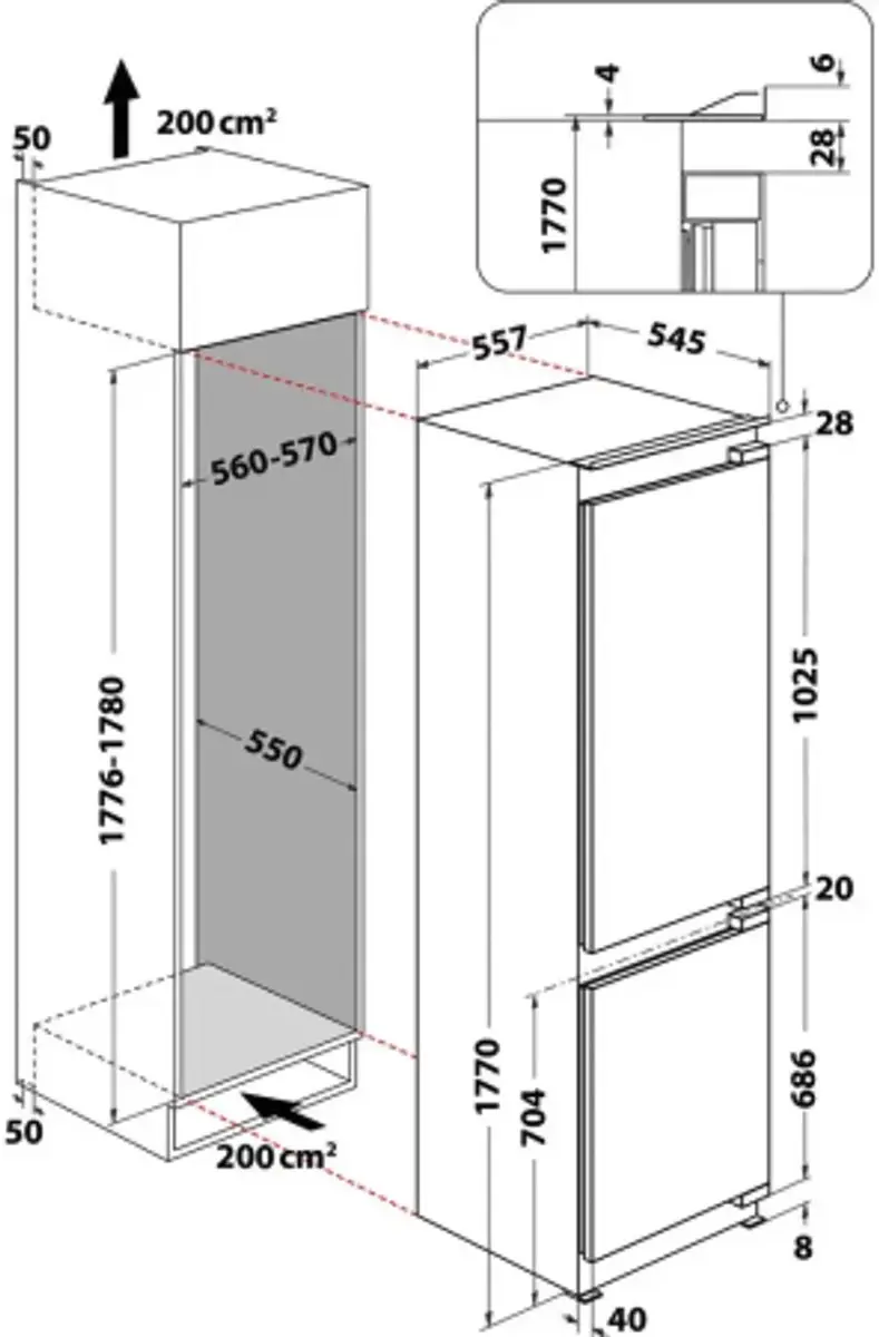 Bauknecht KGITN18MMF4 Inbouw Koelvriescombinatie 250L - NoFrost