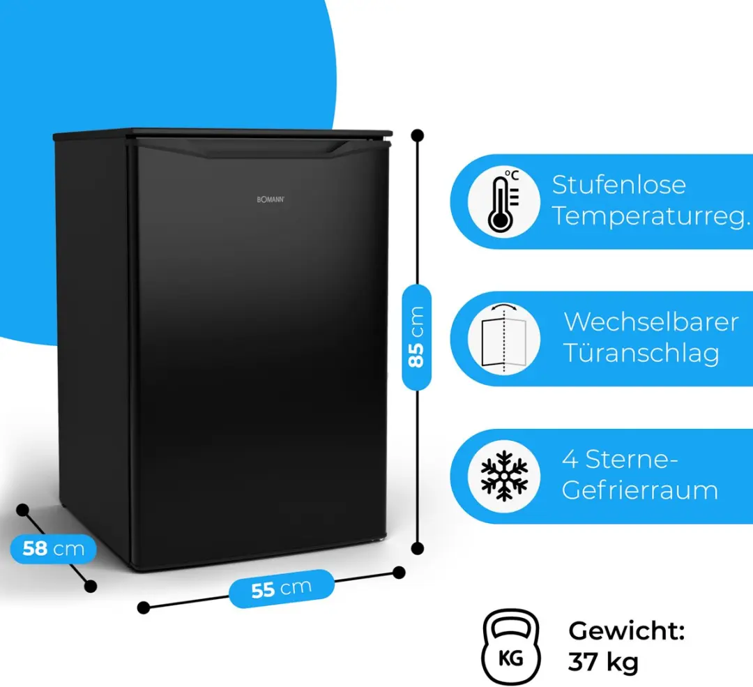 Bomann GS 7253 Vrijstaande Vrieskast 87L - Inox Look Zwart