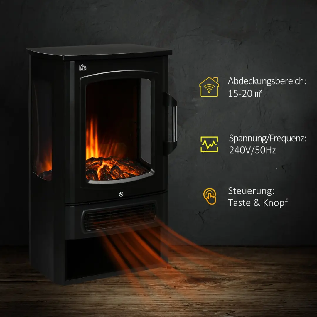 Homcom Elektrische Haard 2000W - 2 Warmtestanden - Zwart - afbeelding 6 van 6
