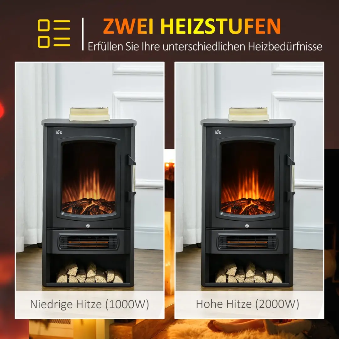 Homcom Elektrische Haard 2000W - 2 Warmtestanden - Zwart