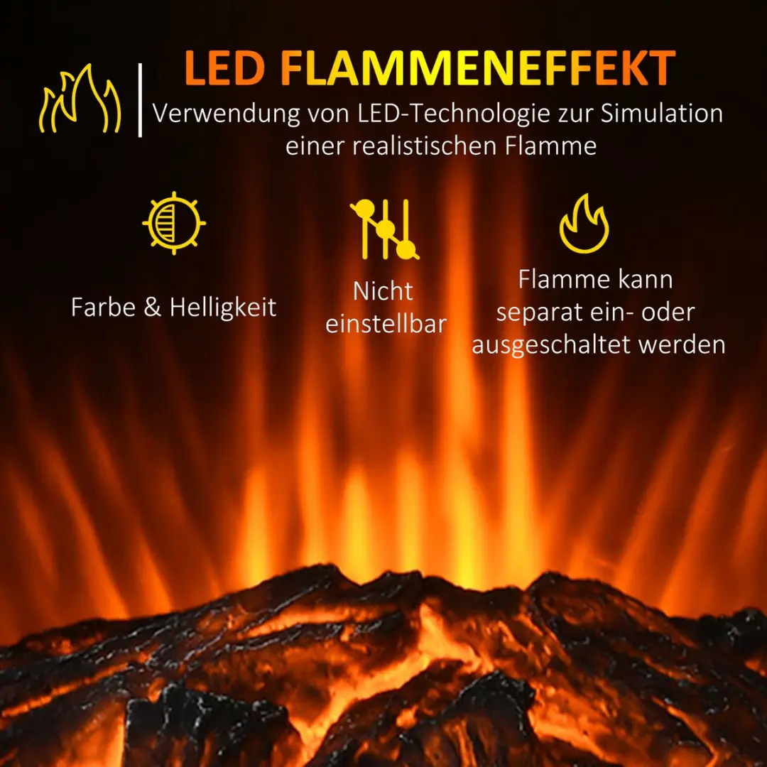 Homcom Elektrische Haard 2000W - 2 Warmtestanden - Zwart