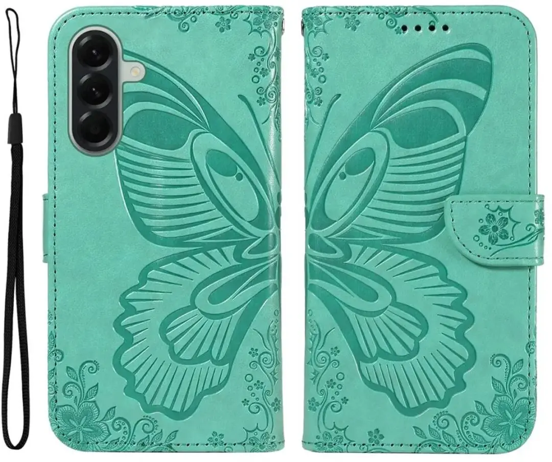 Selected Hoesje Samsung Galaxy A57 Wallet Vlinder Kunstleer Groen