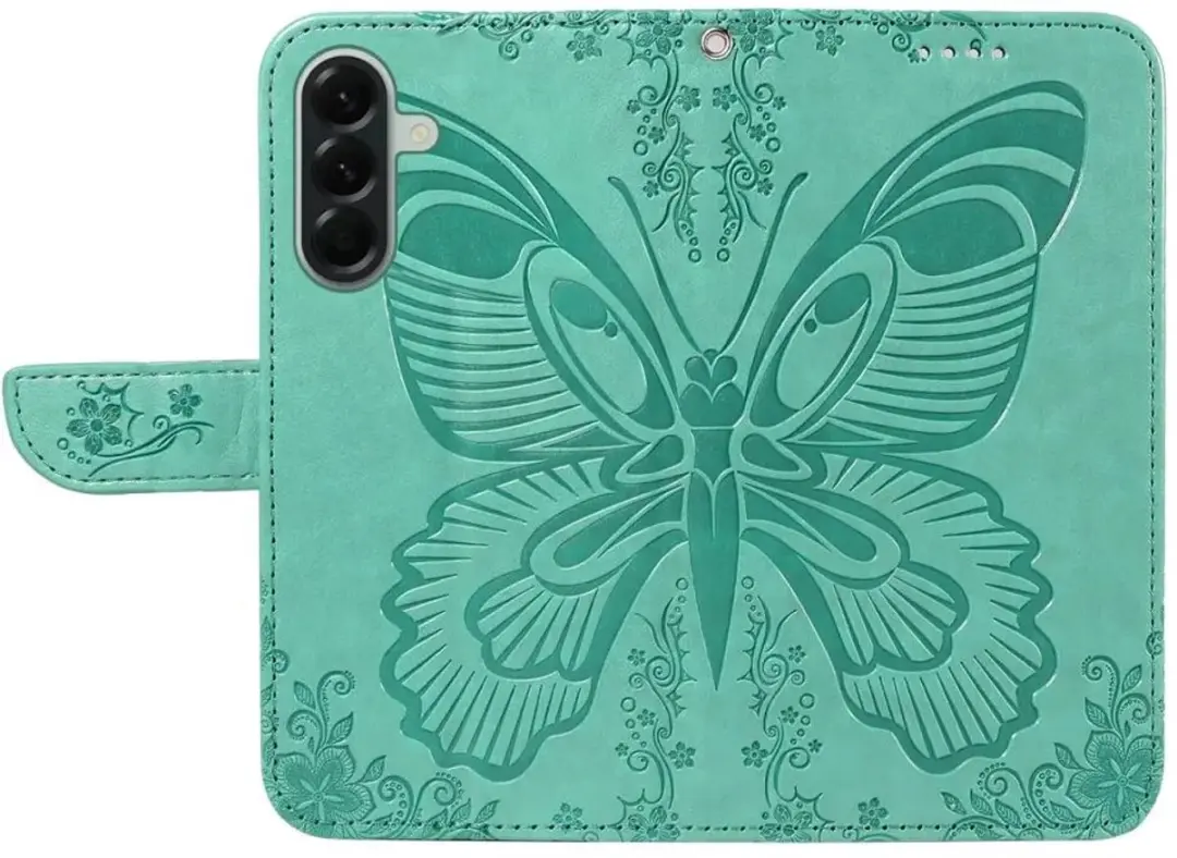 Selected Hoesje Samsung Galaxy A57 Wallet Vlinder Kunstleer Groen - 2 Pasjes