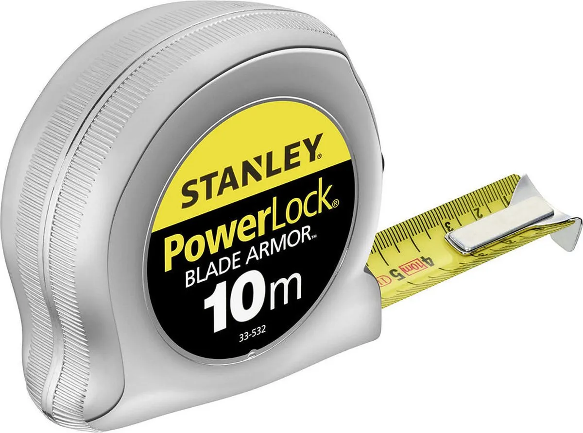 Stanley Rolbandmaat Powerlock Blade Armor 10m - Geel - afbeelding 6 van 6